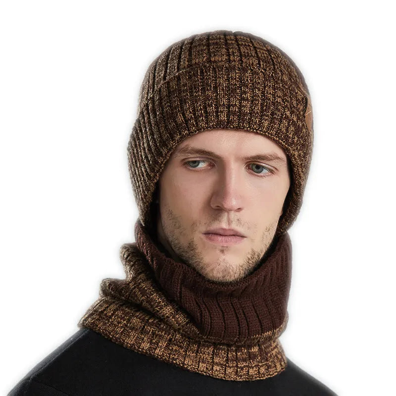 Men's thickened fleece-lined woolen winter hat with dome crown in black, grey and navy options