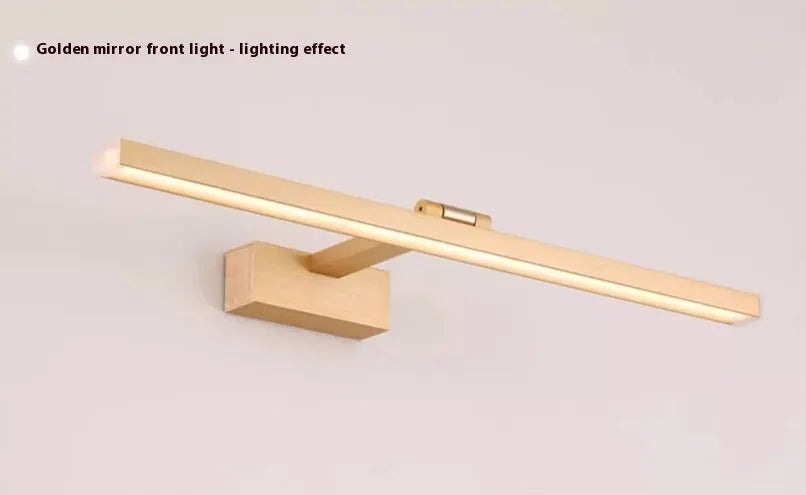 Front LED mirror cabinet lamp with aluminium alloy frame, waterproof and anti-rust, in gold light body with white light 6000K