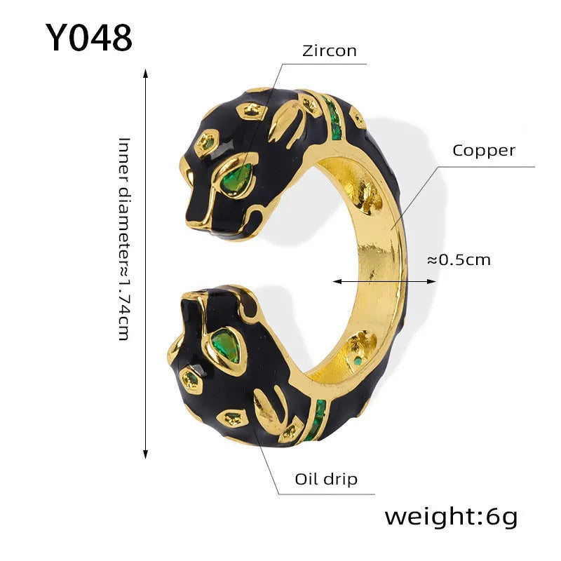 Black cheetah print open geometric ring for women, size No.7, made from electroplated copper.
