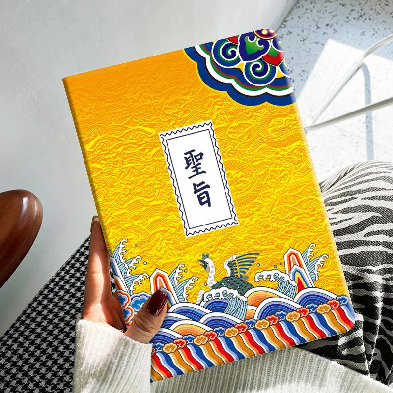 Cartoon-style leather TPU protection case for an iPad tablet showing Elk design.