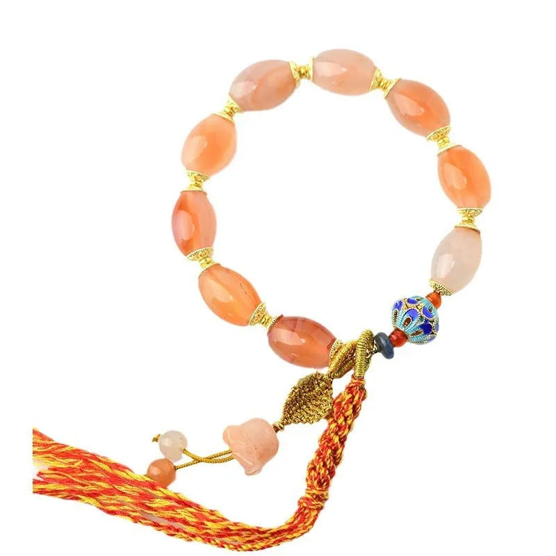 Jinsi Jade agate Tibetan bracelet with floral patterns in vintage ethnic style