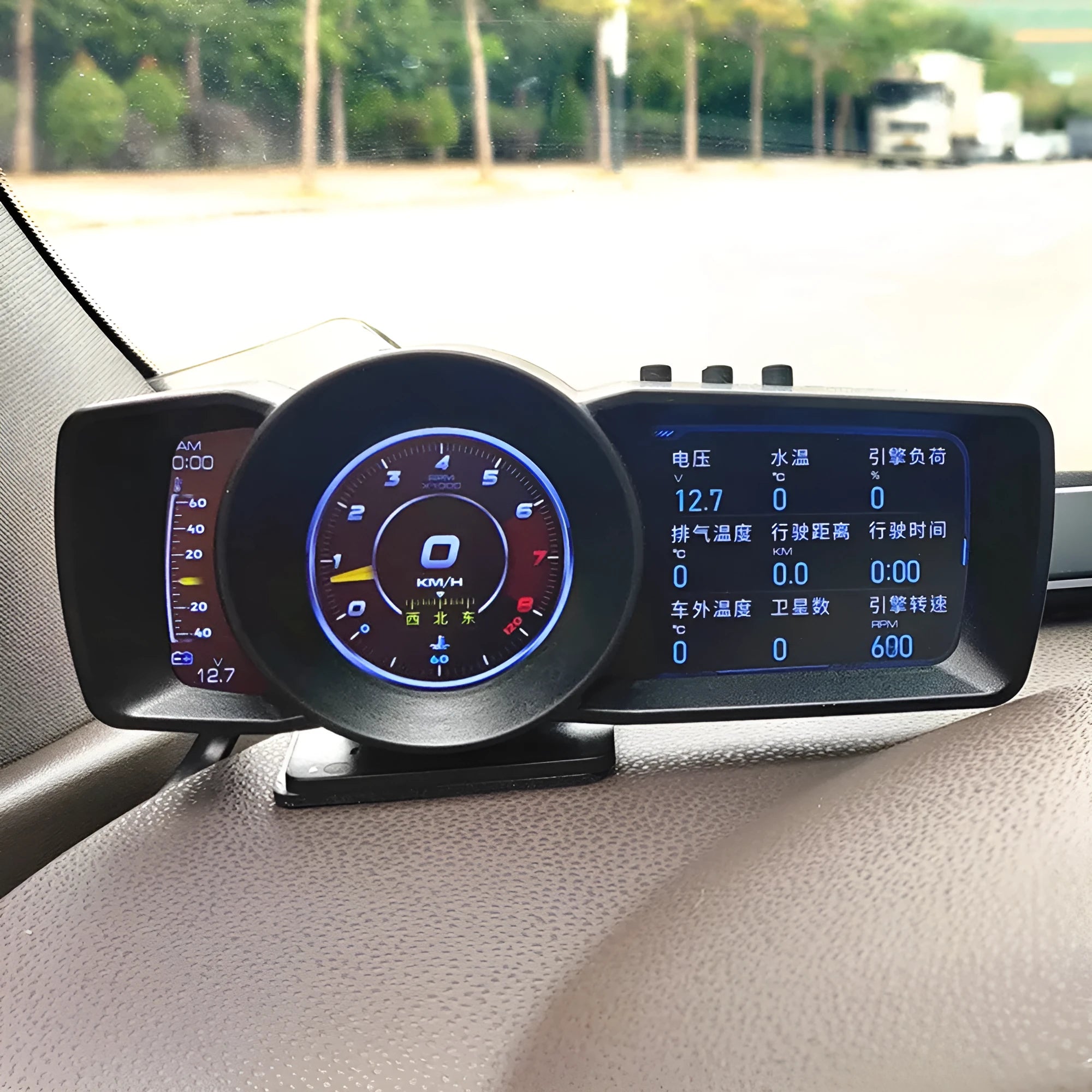 A600 OBDII monitor driving computer with TFT screen showing vehicle diagnostics and navigation display