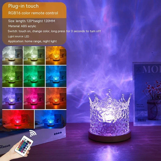 Mesmerizing water ripple ambient night light with rotating projection, 16 color options, and USB charging