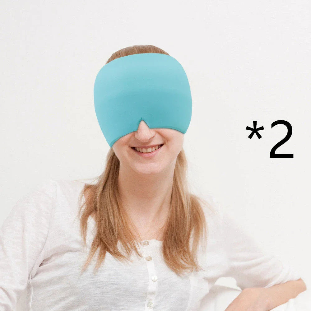 Soothing ice gel eye mask for headache relief, featuring a cooling gel pack and premium elastic cloth for a comfortable fit