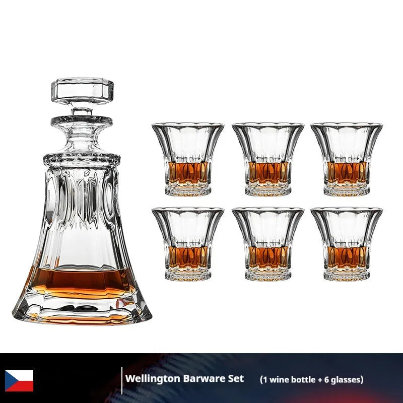 Crystal glass Wellington wine bottle 490ml with six wine glasses in mild luxury retro style