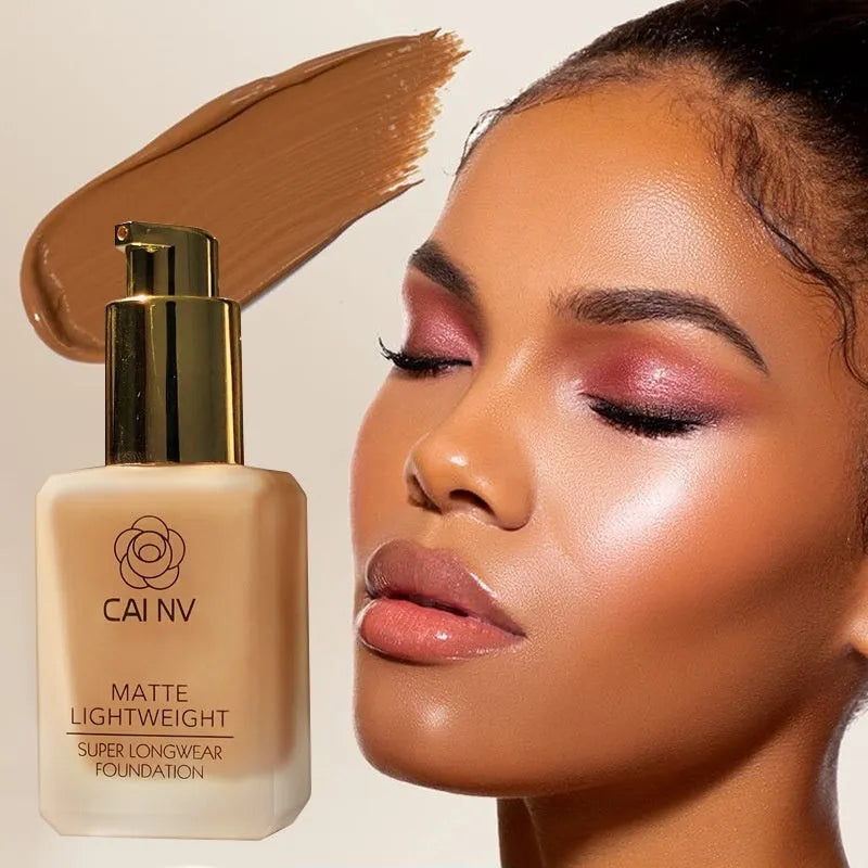 Wheat colour liquid foundation in black leather case with white blend agent for combination skin