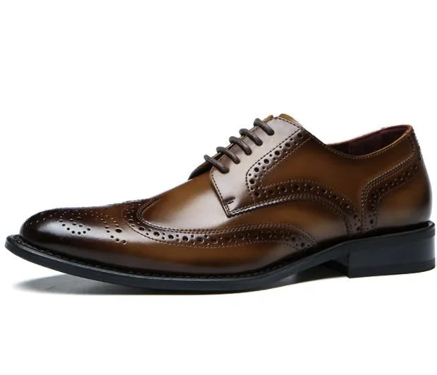 Men's black two-layer cowhide leather business casual shoes with rubber sole and leather toe cap