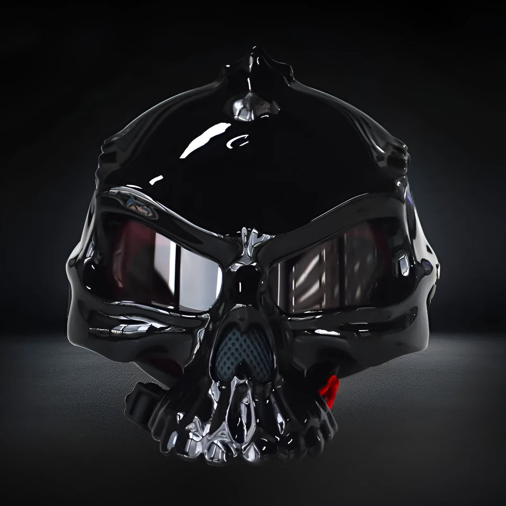 Skull motorcycle helmet with double-sided changeable artwork in various colour options