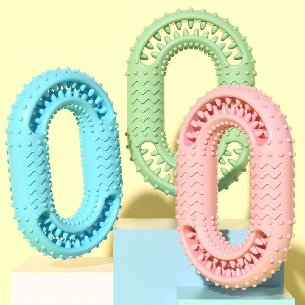 Blue O-ring shaped dog chewing toy for aggressive chewers and dental care