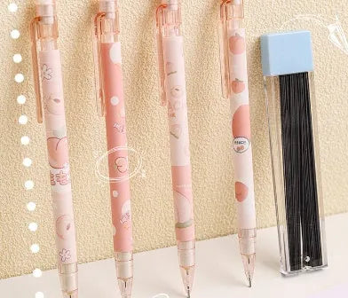 Automatic pencil press 0.5mm no sharpening in peach colour with plastic body and refills