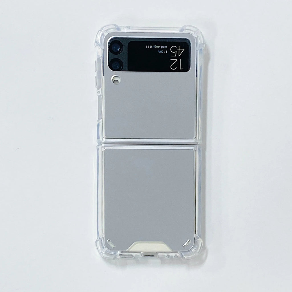 Soft acrylic mirror folding phone case for Samsung Z Flip3 Z Flip4 Z Flip5 in silver, gold, or rose gold