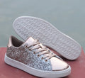 Women's colourful sequinned casual low-top shoes with lace-up front and round toe