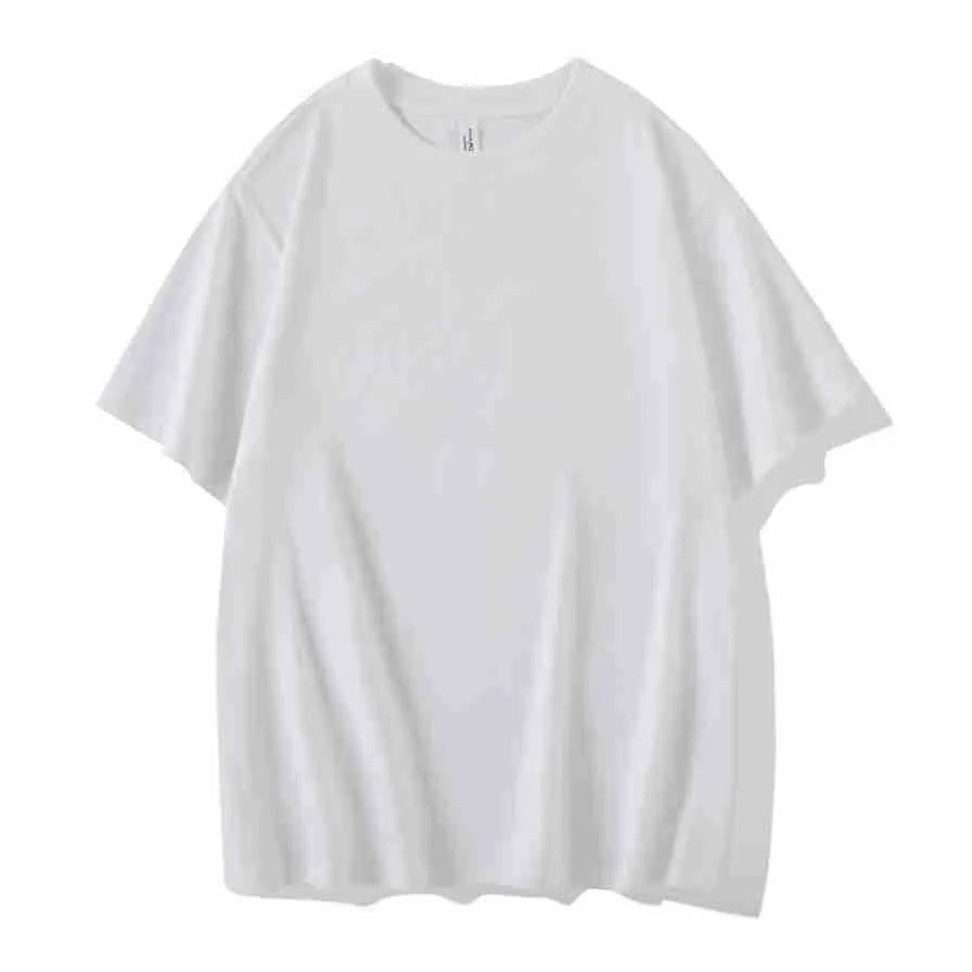 Heavyweight cotton blend T-shirt in drop shoulder design showing loose fit and round neck in multiple colour options
