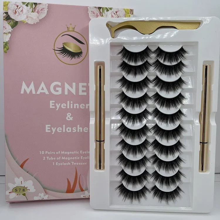 Ten pairs of black non-bleaching waterproof magnetic false eyelashes in style A on a white background
