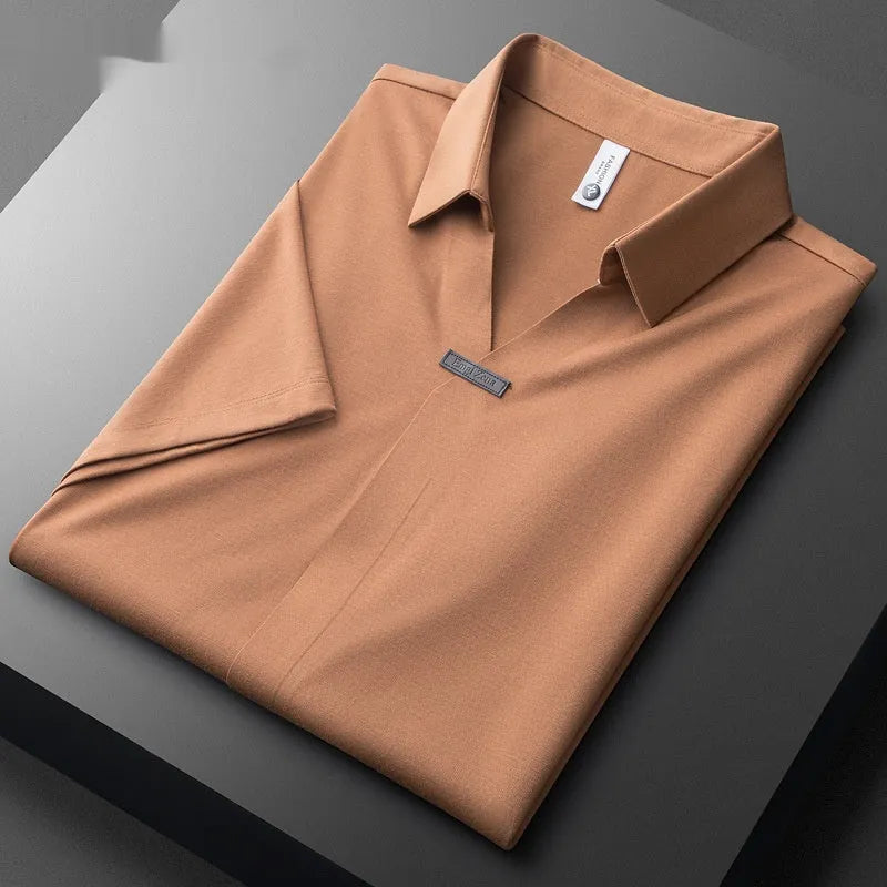 Men's lapel collar polo short-sleeved t-shirt in cotton blend fabric available in three colours