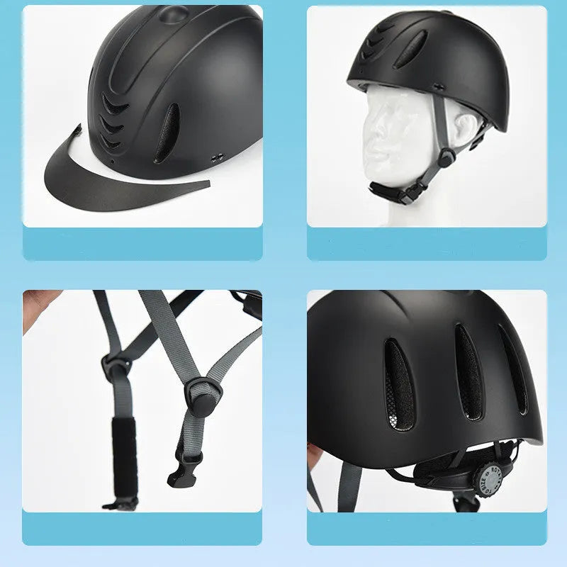 Adjustable children's ultralight equestrian helmet with PC shell in flower black colour