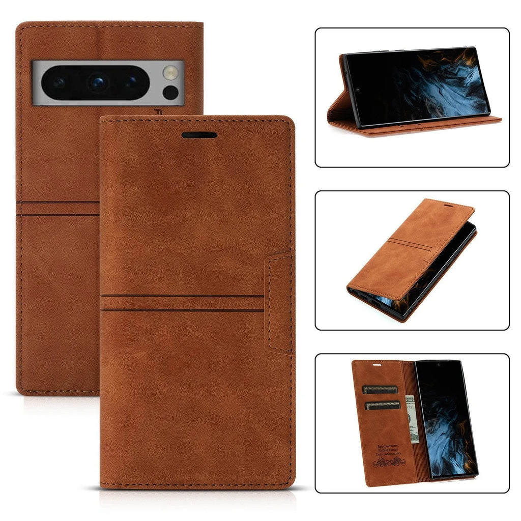 Fantasy Pair flip phone leather case for Google Pixel in black with card slot and kickstand