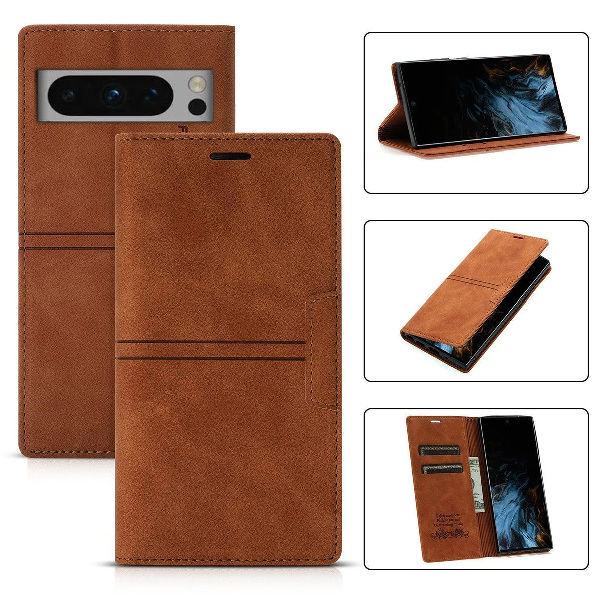 Fantasy Pair flip phone leather case for Google Pixel in black with card slot and kickstand