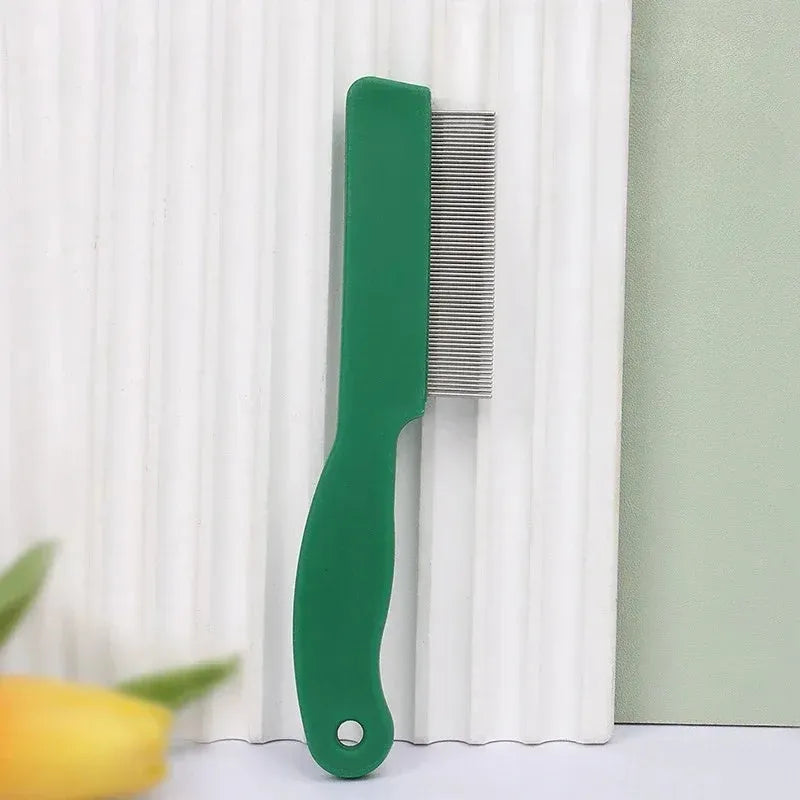 Green plastic handle stainless steel pet flea comb for dog and cat grooming