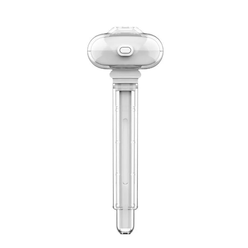 White USB portable desktop humidifier with small night light, adjustable height 163-238mm, on a desk