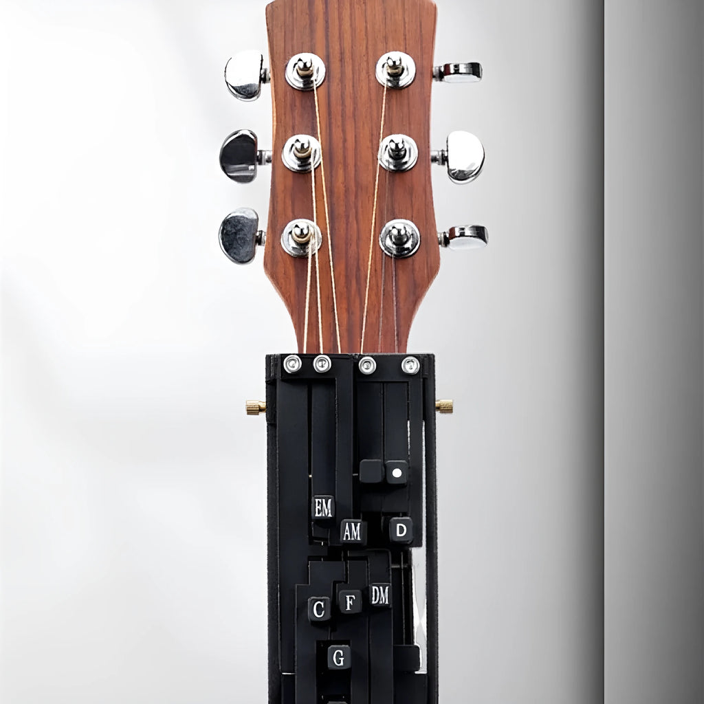 Automatic guitar chord changer device for beginner folk guitar practice with singing