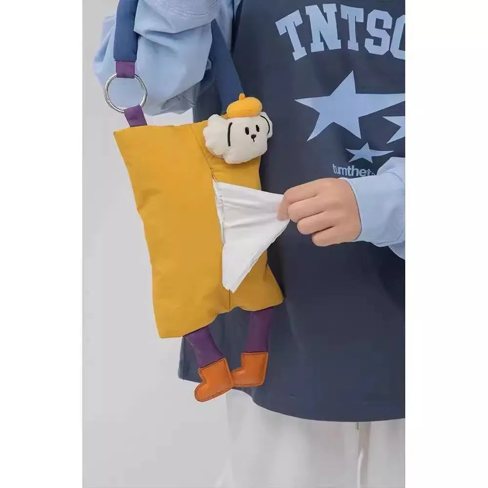 Plush hanging tissue bag for car interiors in 25x19cm size