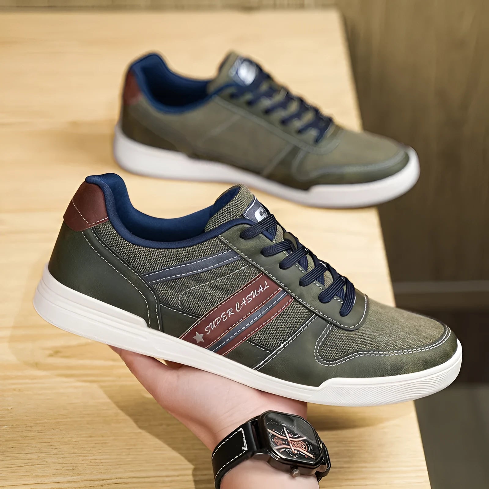 Men's autumn denim low-top sports shoes with breathable mesh lining and TPR sole in blue colour