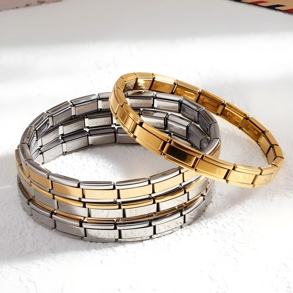 Geometric stainless steel bracelet unisex ring style in four colours steel full gold half gold edge gold