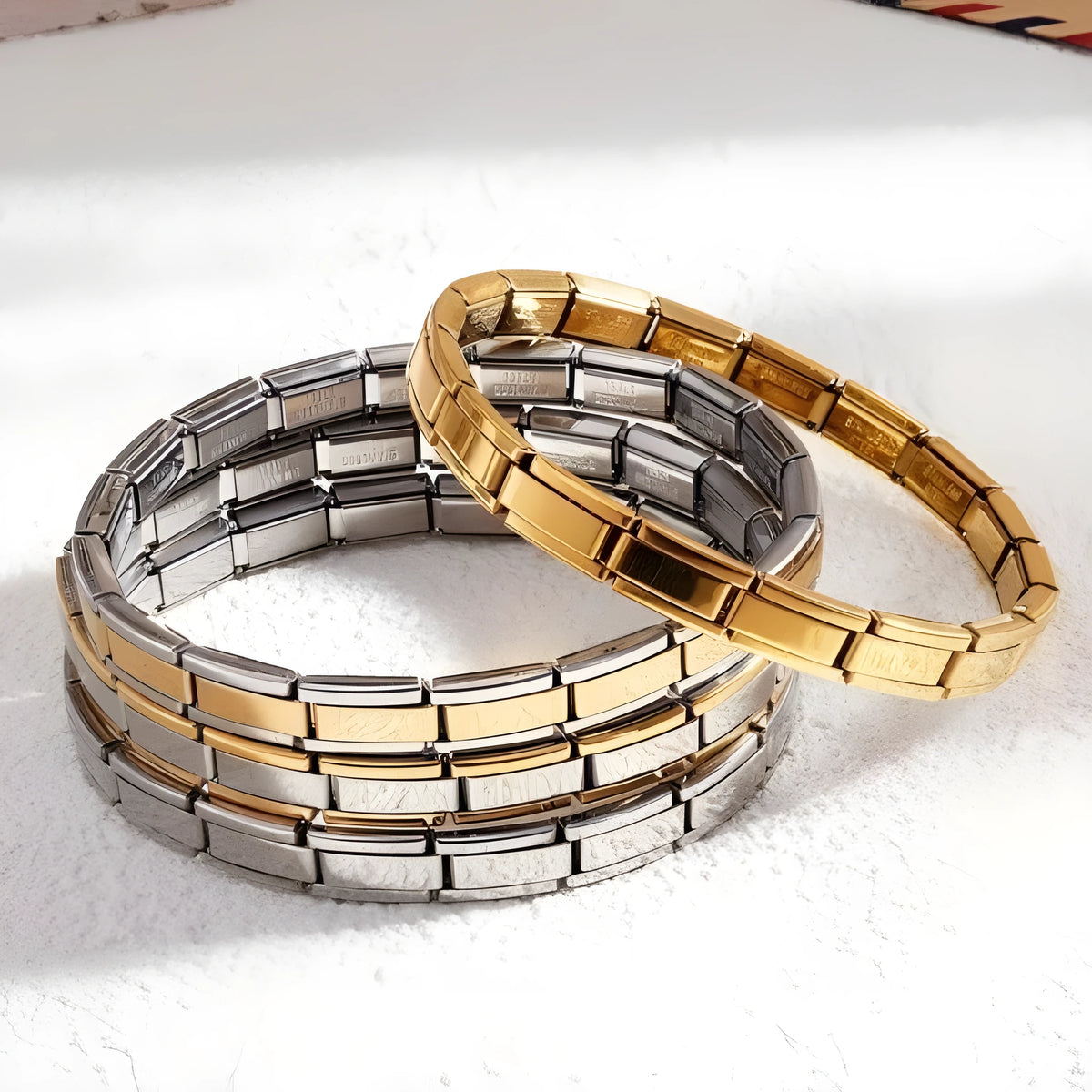 Geometric stainless steel bracelet unisex ring style in four colours steel full gold half gold edge gold