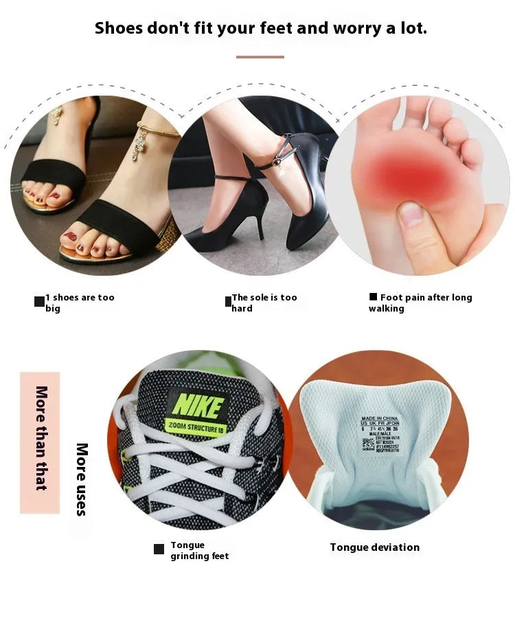 White thin felt shoe tongue protection sticker with front palm pad design.