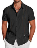 Men's slim fit Hawaiian short sleeve shirt with digital printing pattern and elastic polyester fabric