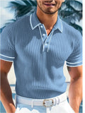 Men's loose fit striped polo short-sleeved shirt in chemical fiber blend fabric for summer casual wear