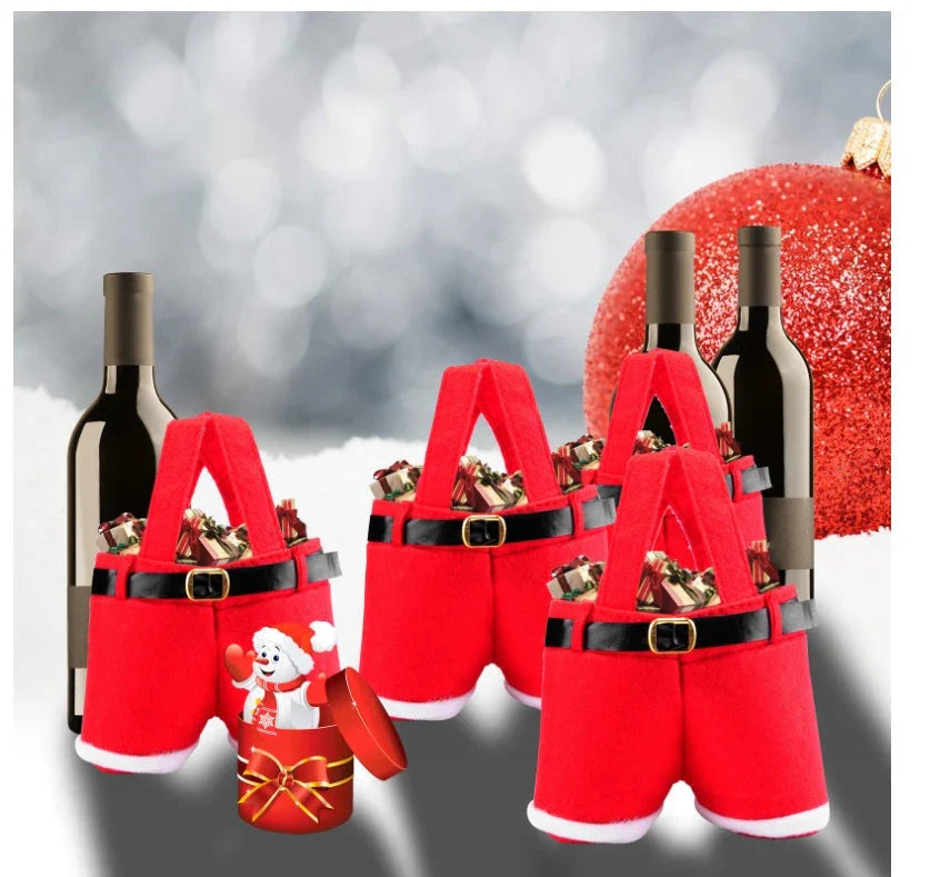 Festive Christmas-themed tote bag in the shape of Santa's iconic red pants, perfect for holding holiday treats and gifts