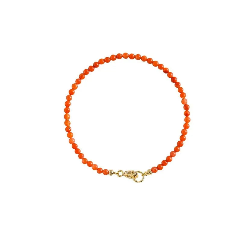 Women's retro bracelet with natural southern red agate beads in cherry red, showing 3mm cut surface style.