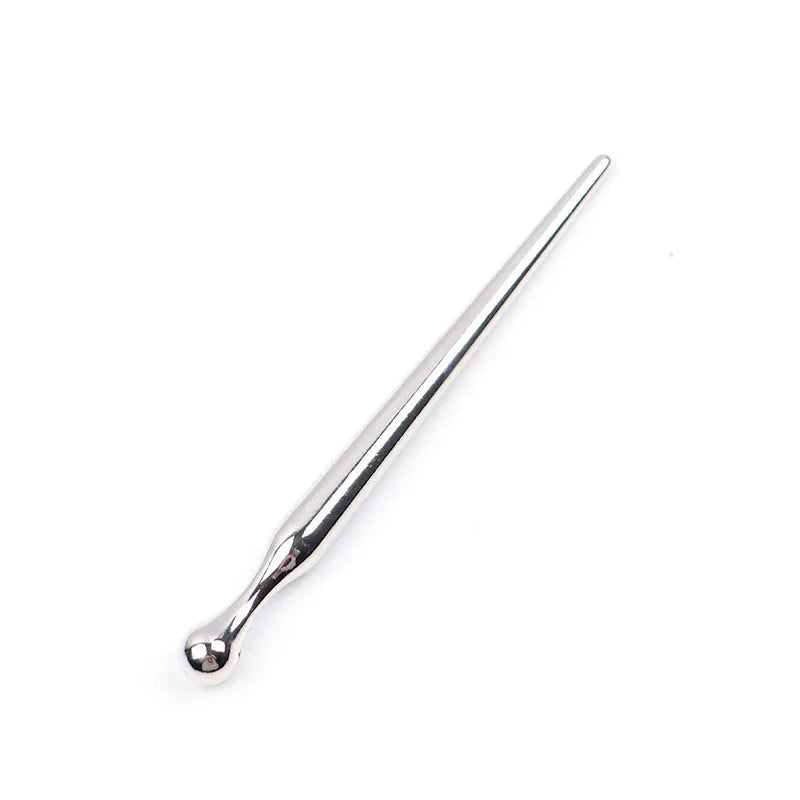 Silver metal urethral plug stick with horse eye tip and graduated round beads