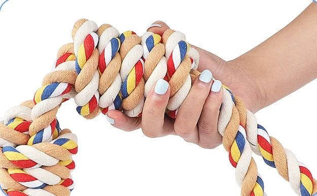 Pet cotton rope bite toy 60cm dog teeth cleaner chew on white background