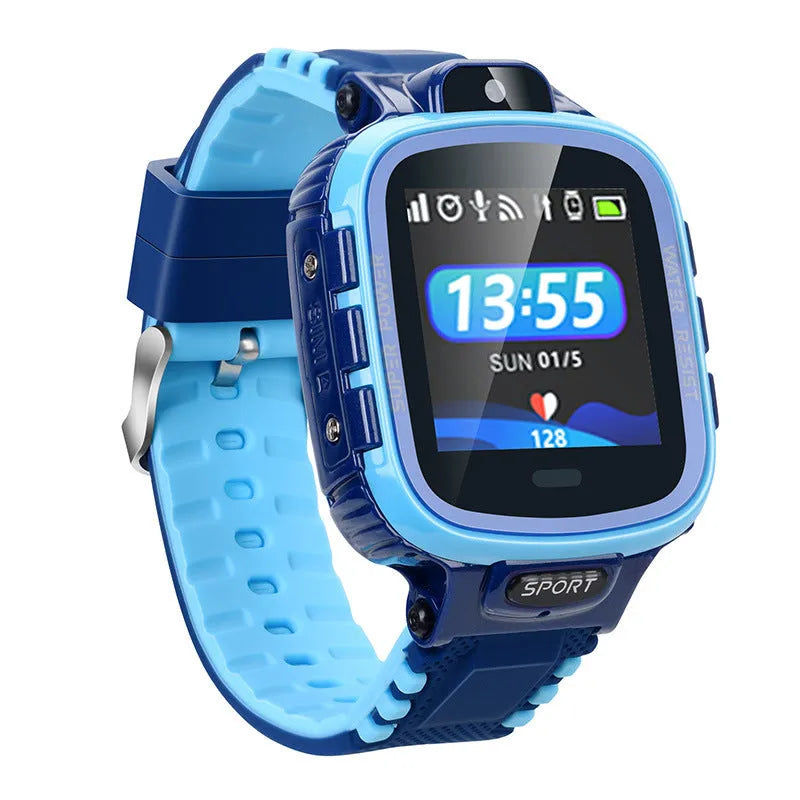 Children's phone watch with GPS and camera, 1.44-inch touch screen, silicone strap, blue colour