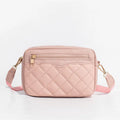 Ladies' single-shoulder embroidered crossbody small square bag in soft PU with diamond grid, 3D pocket, and file pocket.