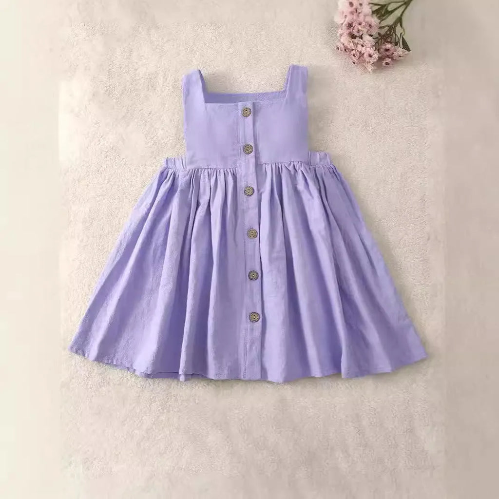 Girl's white pure cotton tank dress with short sleeves and pleated skirt, suitable for spring and summer