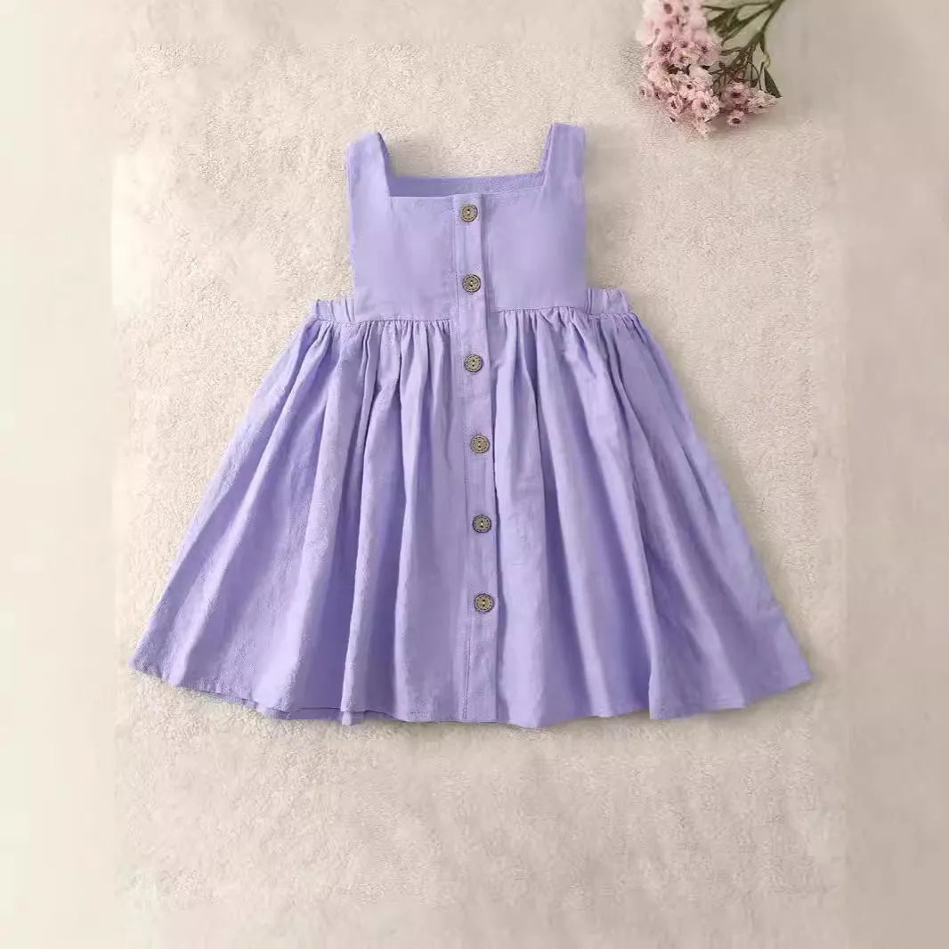 Girl's white pure cotton tank dress with short sleeves and pleated skirt, suitable for spring and summer