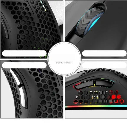 Hollow out wireless gaming mouse with RGB lighting in cyan, black or white