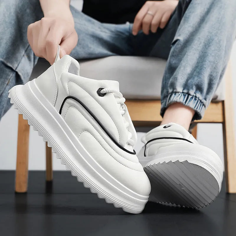 Men's and women's casual leather shoes with low platform heel in multiple colour options