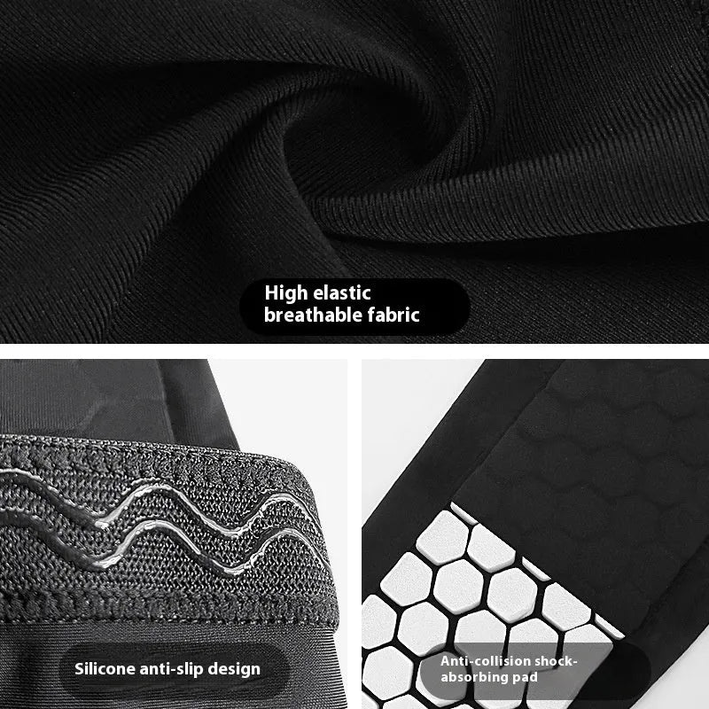 Outdoor sports honeycomb anti-collision leg protector in polyester fibre, available in five colours and sizes M L XL