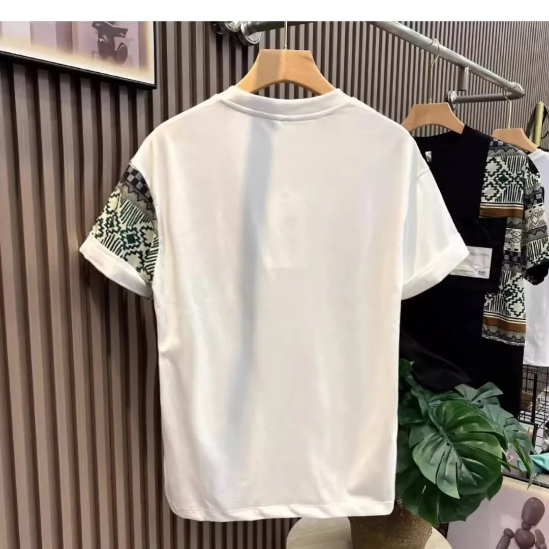Men's camouflage slim-fit polyester t-shirt in black, front view for daily summer wear