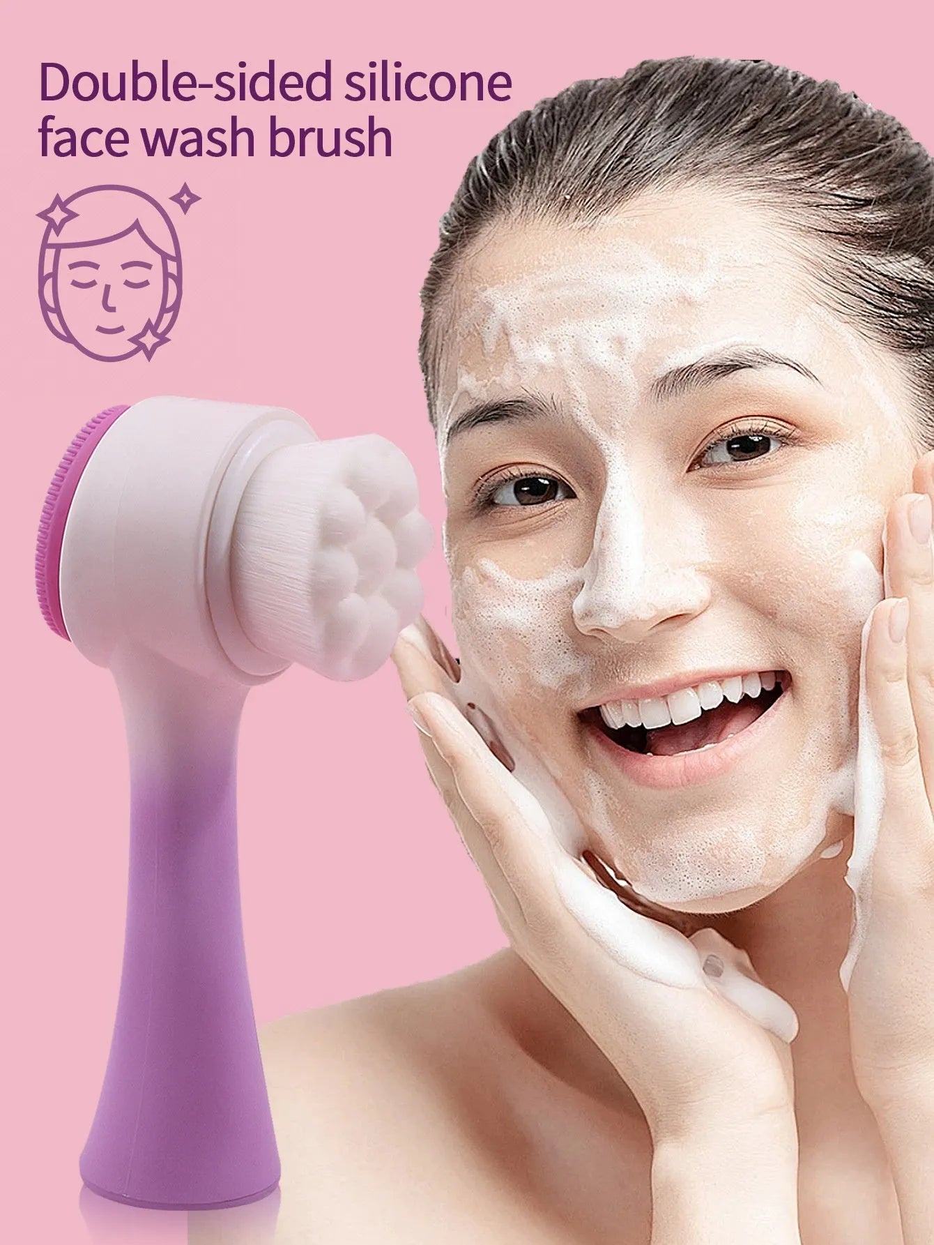 Coral fleece absorbent hair band with facial brush set in purple, grey, white or pink colour options