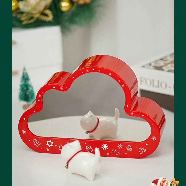 Christmas-themed building block lamp with mirror frame and soft lighting