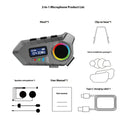Motorcycle helmet Bluetooth headset with screen display in gray, showing battery and function status