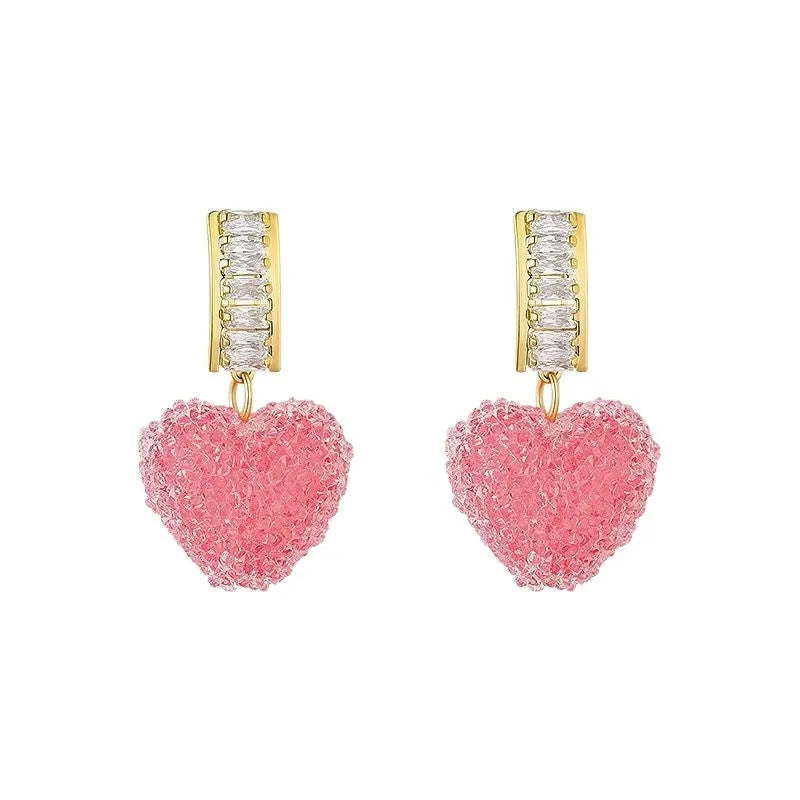 Candy stud earrings with heart-shaped peach design in pink and blue alloy jewellery options
