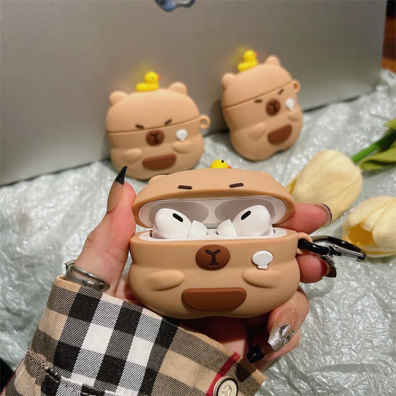 Capabala Capybara Bluetooth Earphone Cover Silicone Soft Shell for AirPods 1st 2nd 3rd Gen Pro Pro2 Cartoon Animal Duck Design Cute Protective Case