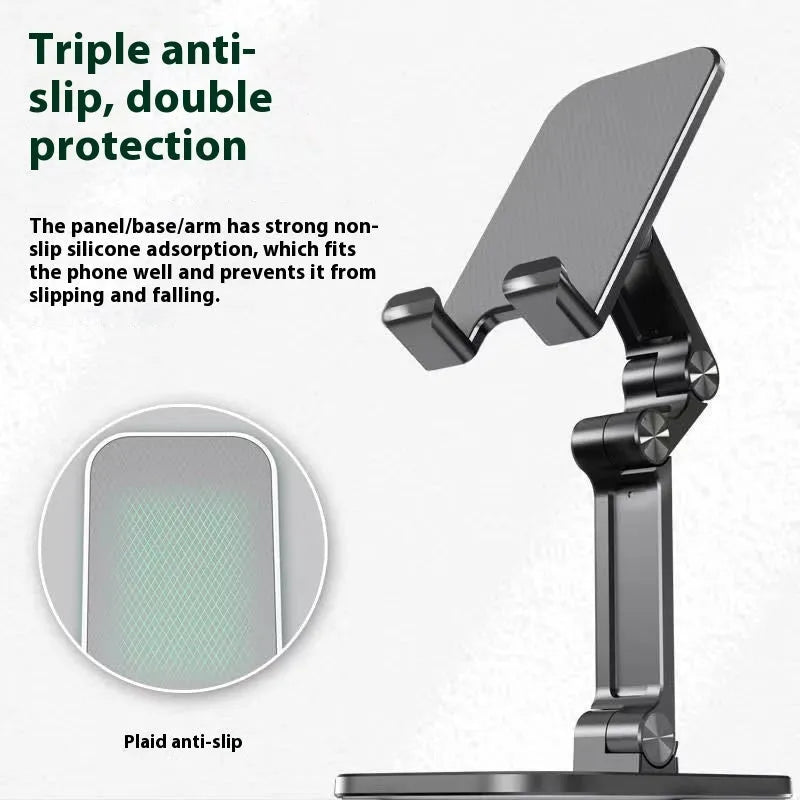 Universal metal folding phone holder in black, white or green with 360 rotating bracket for desktop, car or computer